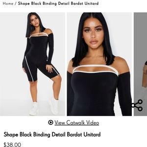 Shape Black Binding Detail Bardot Unitard